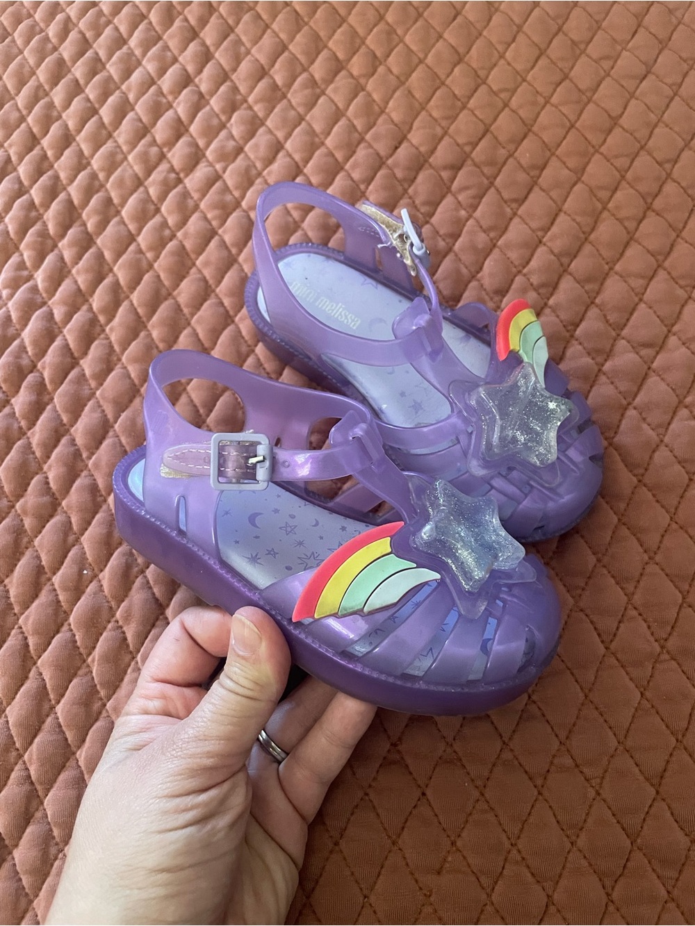Mini Melissa Kids Purple Jelly Sandals with Rainbow & Star Accent